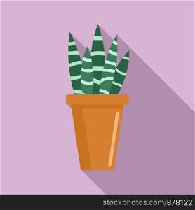 Striped succulent home pot icon. Flat illustration of striped succulent home pot vector icon for web design. Striped succulent home pot icon, flat style