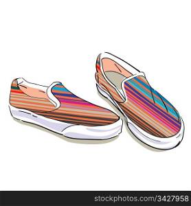striped summer fabric shoes on a white background
