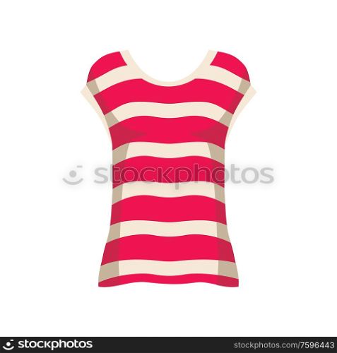 Striped T-shirt isolated on a white background. Fashion women clothes. Vector flat illustration.