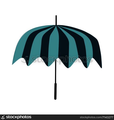 Striped teal open umbrella retro design isolated on white background. Vintage style colorful umbrella. Vector Illustration.. Striped teal open umbrella retro design