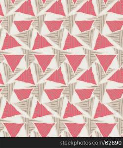 Striped triangles on light.Hand drawn with ink seamless background.Creative handmade repainting design for fabric or textile.Geometric pattern with triangles.Vintage retro colors