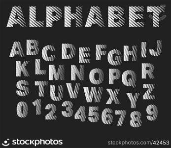 Stripes letters and numbers. Alphabet font template. Set of typographic stripes letters and numbers. Vector illustration.