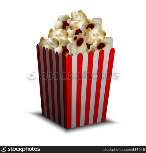 Stripped popcorn box mockup. Realistic illustration of stripped popcorn box vector mockup for web design isolated on white background. Stripped popcorn box mockup, realistic style