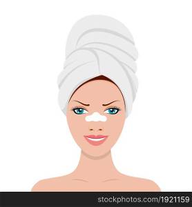 Strips cleansing pores. Health and beauty spa treatment. Mask for the face. Vector illustration in flat style. Strips cleansing pores.