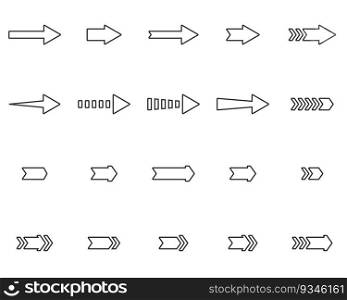 Stroke arrows icons set. Black arrows collection. Flat vector illustration isolated on white background.