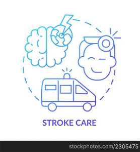 Stroke care blue gradient concept icon. Headache relief. Treatment and rehab. Medical center service abstract idea thin line illustration. Isolated outline drawing. Myriad Pro-Bold font used. Stroke care blue gradient concept icon