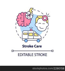 Stroke care concept icon. Treatment and rehab. Medical center service abstract idea thin line illustration. Isolated outline drawing. Editable stroke. Arial, Myriad Pro-Bold fonts used. Stroke care concept icon
