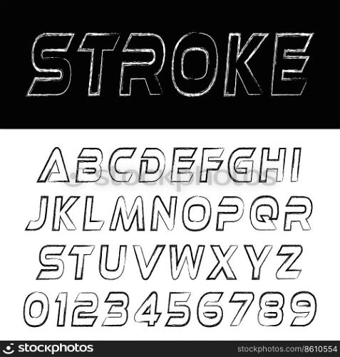 Stroke font alphabet template. Letters and numbers brush design. Vector illustration.. Stroke font alphabet template. Letters and numbers brush design