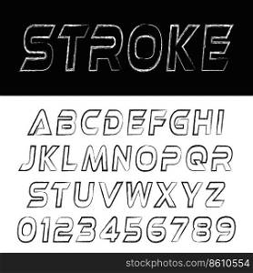 Stroke font alphabet template. Letters and numbers brush design. Vector illustration.. Stroke font alphabet template. Letters and numbers brush design