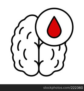 Stroke linear icon. Thin line illustration. Human brain with blood drop. Cerebral hemorrhage contour symbol. Vector isolated outline drawing. Stroke linear icon