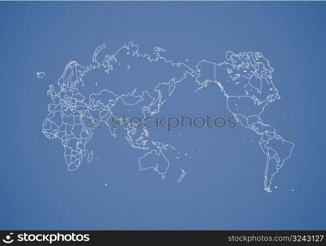 Stroked world map illustration with nation borders on a gradient background.