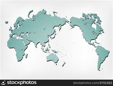 Stroked world map illustration with nation borders on a gradient background with a simple shadow.