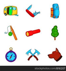 Stroll icons set. Cartoon set of 9 stroll vector icons for web isolated on white background. Stroll icons set, cartoon style
