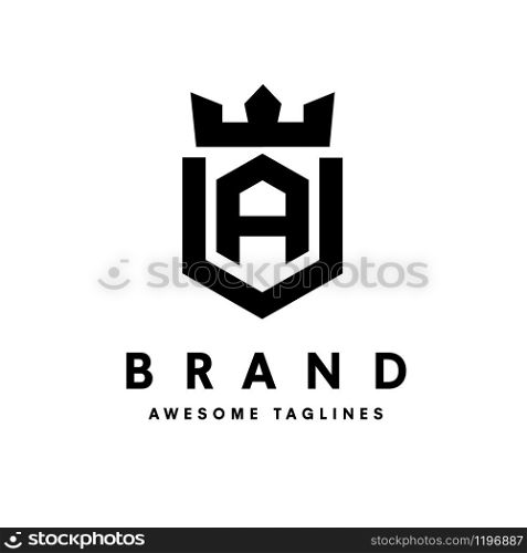 strong and simple initial letter a with king crown design vector illustration