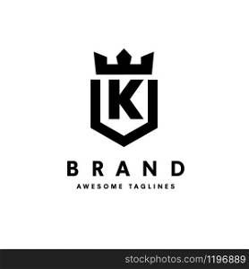 strong and simple initial letter k with king crown design vector illustration