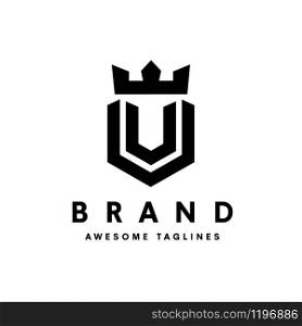 strong and simple initial letter u with king crown design vector illustration
