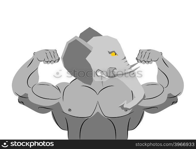 Strong angry elephant. aggressive Evil beast fitness. Wild animal athlete with huge muscles. Bodybuilder with trunk and big ears. Sports team mascot&#xA;