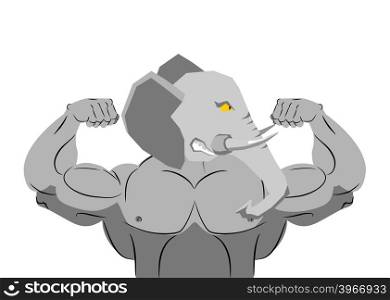Strong angry elephant. aggressive Evil beast fitness. Wild animal athlete with huge muscles. Bodybuilder with trunk and big ears. Sports team mascot&#xA;
