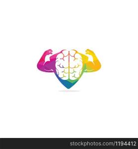 Strong brain vector logo design. Brain, intellect power. Willpower concept. high IQ concept. Brain with strong double biceps. Vector illustration.