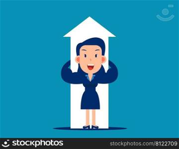 Strong business person holding arrow symbol. Business economy growth