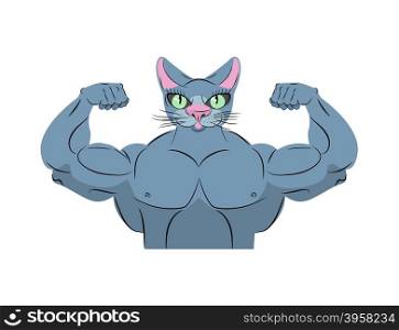 Strong cat. Power animal bodybuilder. Pet with big muscles. Emblem for sports teams.&#xA;