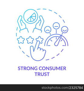 Strong consumer trust blue gradient concept icon. High website rating. Good design importance abstract idea thin line illustration. Isolated outline drawing. Myriad Pro-Bold font used. Strong consumer trust blue gradient concept icon