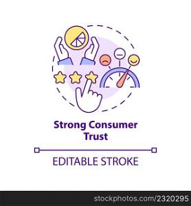 Strong consumer trust concept icon. High website rating. Good design importance abstract idea thin line illustration. Isolated outline drawing. Editable stroke. Arial, Myriad Pro-Bold fonts used. Strong consumer trust concept icon