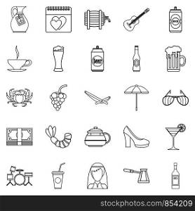 Strong drink icons set. Outline set of 25 strong drink vector icons for web isolated on white background. Strong drink icons set, outline style