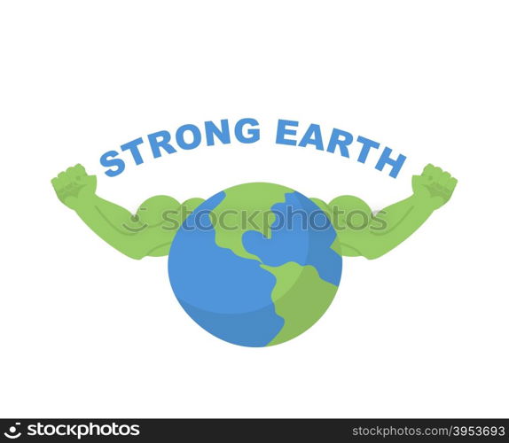 Strong Earth. Planet bodybuilder with huge muscles. Vector illustration for earth day.&#xA;