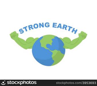 Strong Earth. Planet bodybuilder with huge muscles. Vector illustration for earth day.&#xA;