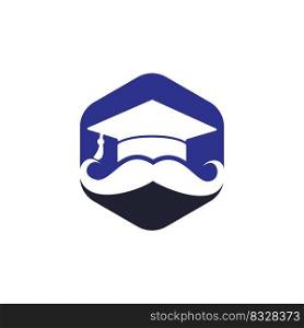 Strong education logo design template. Hat graduation with mustache icon design. 