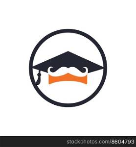 Strong education logo design template. Hat graduation with mustache icon design. 