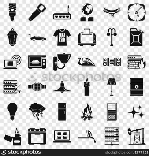 Strong electricity icons set. Simple style of 36 strong electricity vector icons for web for any design. Strong electricity icons set, simple style