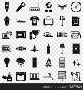 Strong electricity icons set. Simple style of 36 strong electricity vector icons for web for any design. Strong electricity icons set, simple style