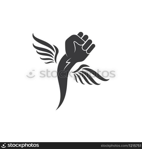 strong hand clenched with wings vector illudstration design