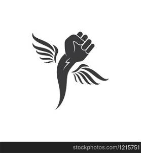 strong hand clenched with wings vector illudstration design