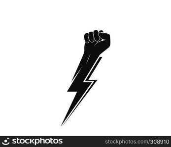 strong hand with power thunder illustration vector template