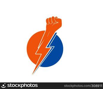 strong hand with power thunder illustration vector template