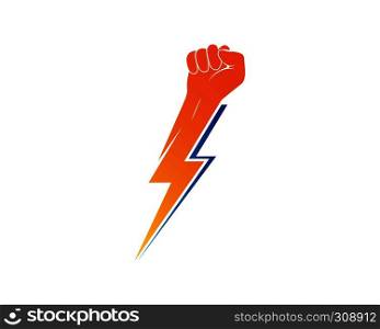 strong hand with power thunder illustration vector template