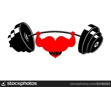 Strong heart and barbell. Powerful love athlete. Cardio training 