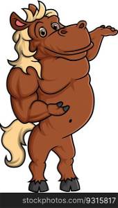 Strong horse cartoon posing mascot character