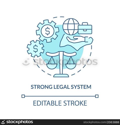 Strong legal system turquoise concept icon. Fair judicial system abstract idea thin line illustration. Isolated outline drawing. Editable stroke. Roboto-Medium, Myriad Pro-Bold fonts used. Strong legal system turquoise concept icon