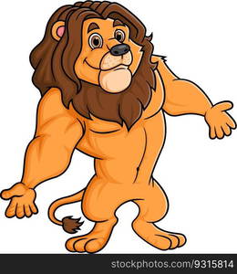 Strong lion cartoon posing mascot character