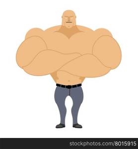 Strong man. Bodybuilder, athlete on a white background. Man with big muscles in grey jeans. Vector illustration of a man on a white background.