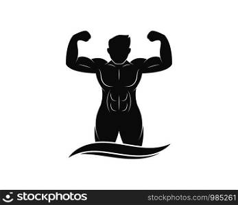 strong man icon of Bodybuilder fitness gym logo badge vector illustration design