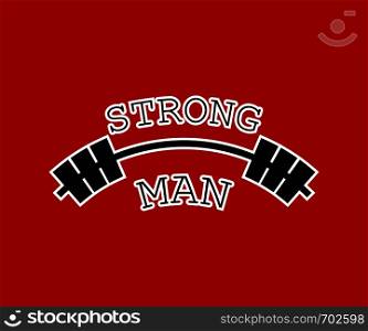 Strong man logo for your fitness club. Black barbell on red background in flat design. Eps10. Strong man logo for your fitness club. Black barbell on red background in flat design