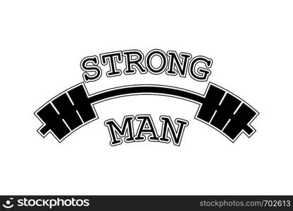 Strong man logo for your fitness club. Black barbell on white background in flat design. Eps10. Strong man logo for your fitness club. Black barbell on white background in flat design