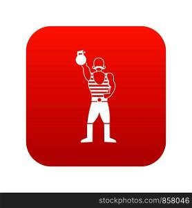 Strong man with kettlebell icon digital red for any design isolated on white vector illustration. Strong man with kettlebell icon digital red