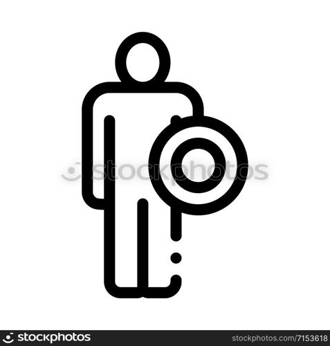 Strong Man With Shield Icon Vector. Outline Strong Man With Shield Sign. Isolated Contour Symbol Illustration. Strong Man With Shield Icon Vector Outline Illustration