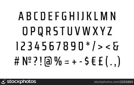 Strong official alphabet set. Vector decorative typography. Decorative typeset style. Latin script for headers. Trendy letters and numbers for graphic posters, banners, invitations texts. Strong official alphabet set